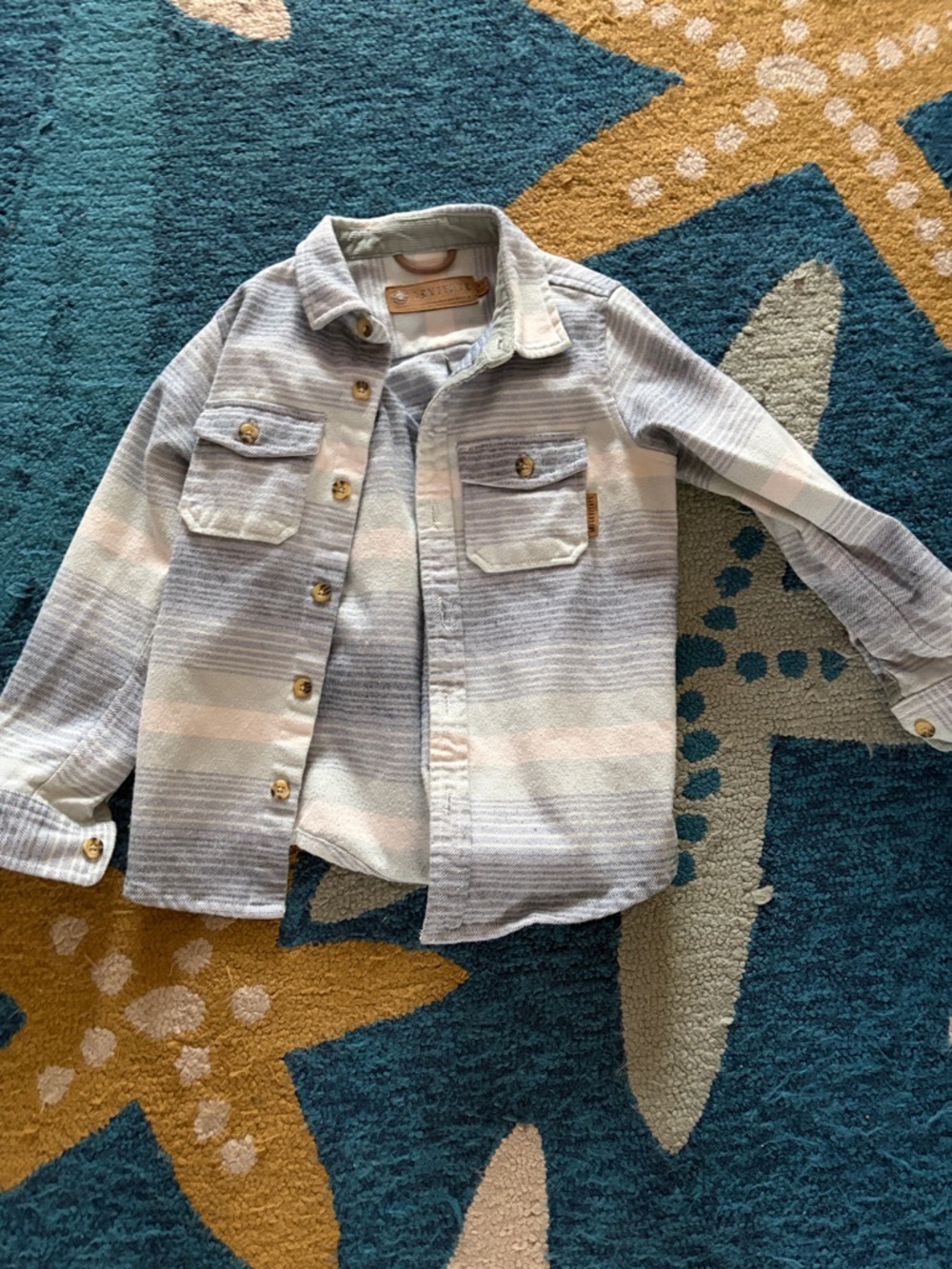 Kids Striped Button-Front Shirt Jacket - Light Blue & Cream